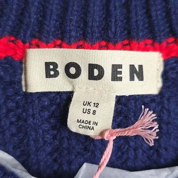 Boden Short Quilted Knitted Jacket Navy Wool Blend US 8 NWT - Picture 7 of 11
